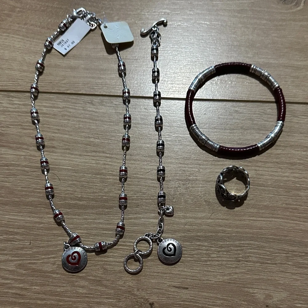 Brighton Silver and Red Swirl Necklace Set - Picture 1 of 5